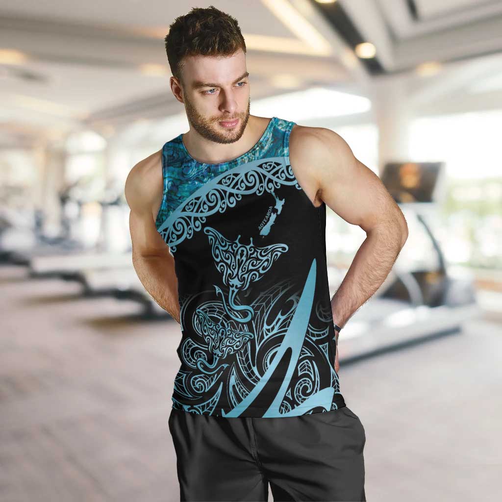 New Zealand Stingray Men Tank Top Aotearoa Whai With Maori Paua Shell - Vibe Hoodie Shop
