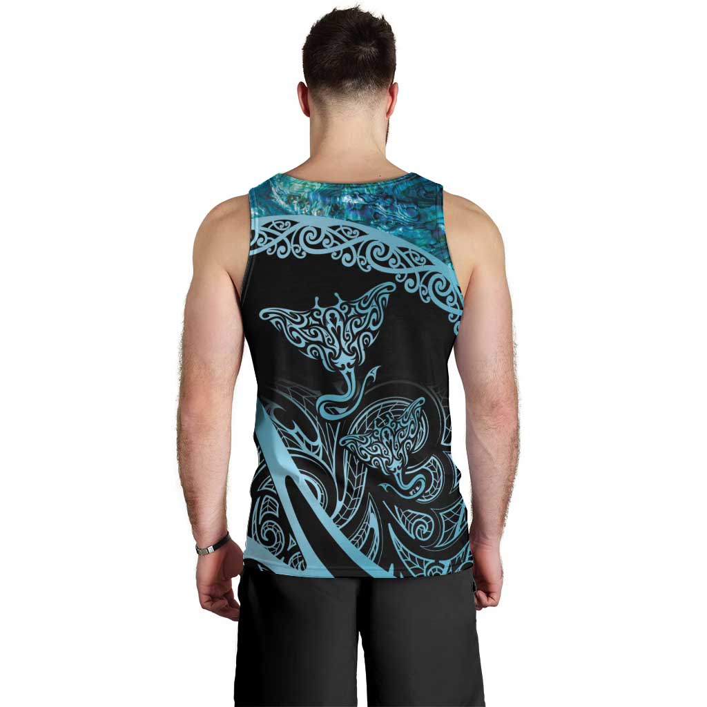 New Zealand Stingray Men Tank Top Aotearoa Whai With Maori Paua Shell - Vibe Hoodie Shop