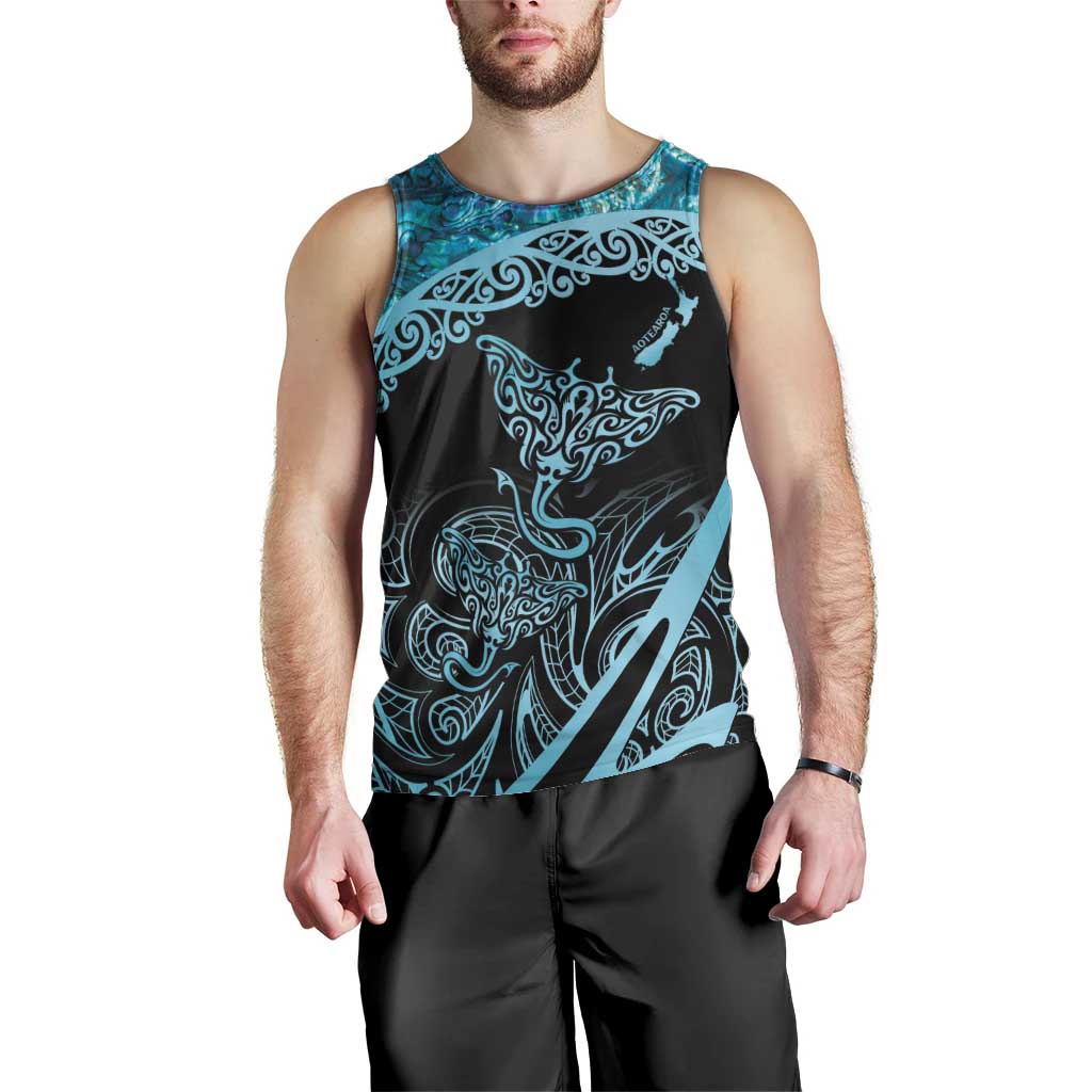 New Zealand Stingray Men Tank Top Aotearoa Whai With Maori Paua Shell - Vibe Hoodie Shop