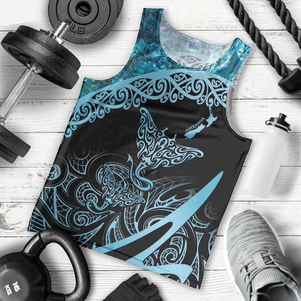 New Zealand Stingray Men Tank Top Aotearoa Whai With Maori Paua Shell - Vibe Hoodie Shop