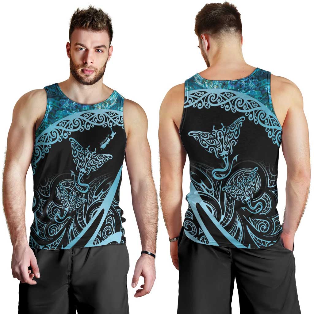New Zealand Stingray Men Tank Top Aotearoa Whai With Maori Paua Shell - Vibe Hoodie Shop