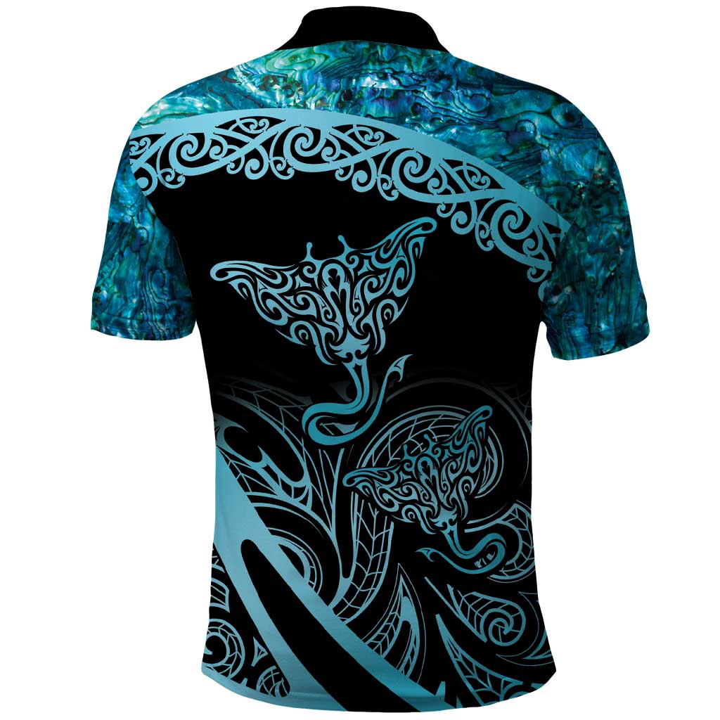 New Zealand Stingray Polo Shirt Aotearoa Whai With Maori Paua Shell - Vibe Hoodie Shop