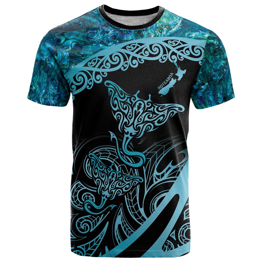 New Zealand Stingray T Shirt Aotearoa Whai With Maori Paua Shell - Vibe Hoodie Shop