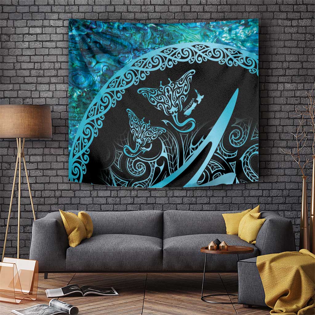 New Zealand Stingray Tapestry Aotearoa Whai With Maori Paua Shell - Vibe Hoodie Shop