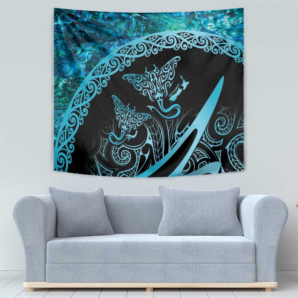 New Zealand Stingray Tapestry Aotearoa Whai With Maori Paua Shell - Vibe Hoodie Shop