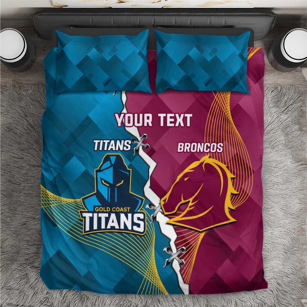 Custom Broncos And Titans Rugby 2024 Bedding Set Dynamic Style - Vibe Hoodie Shop