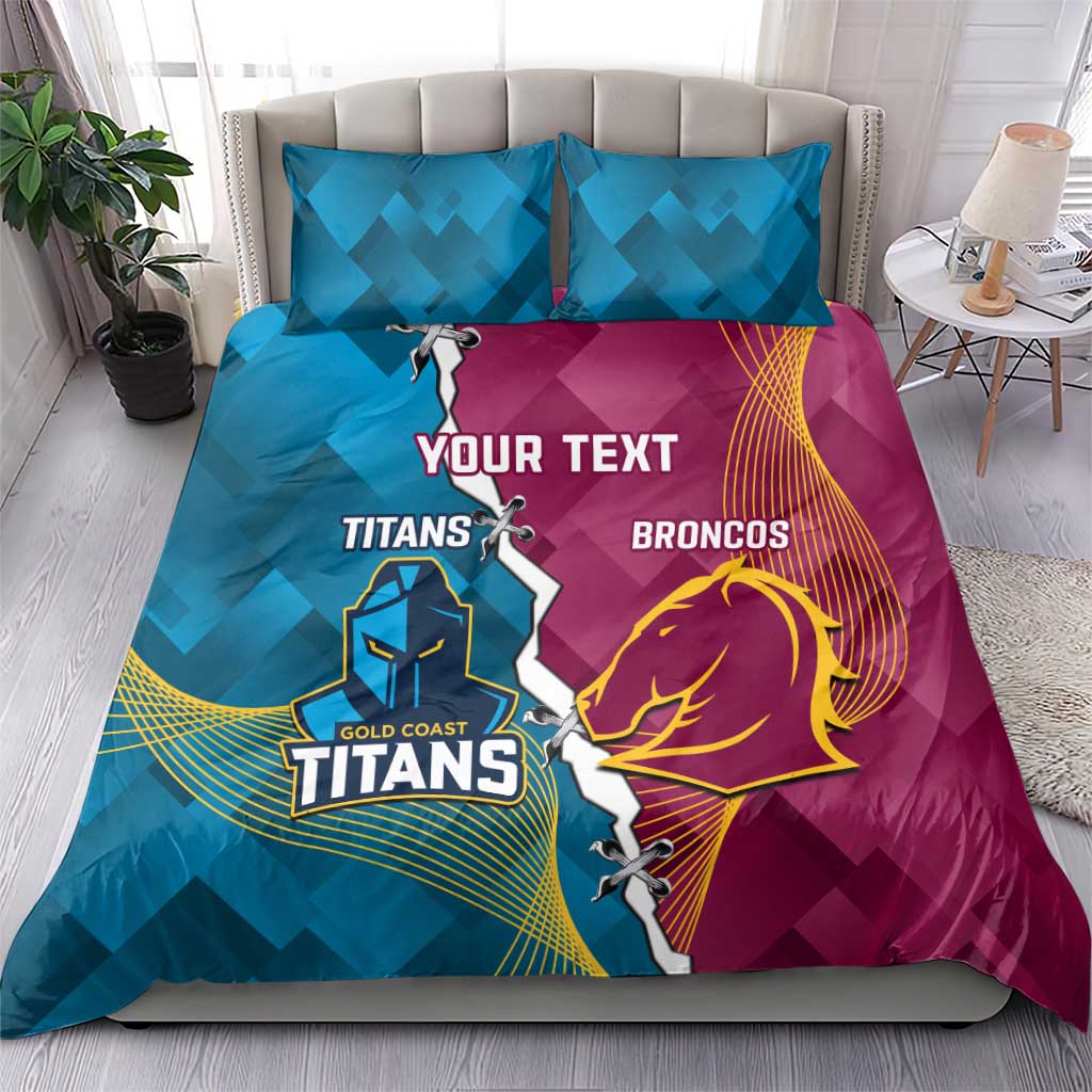 Custom Broncos And Titans Rugby 2024 Bedding Set Dynamic Style - Vibe Hoodie Shop
