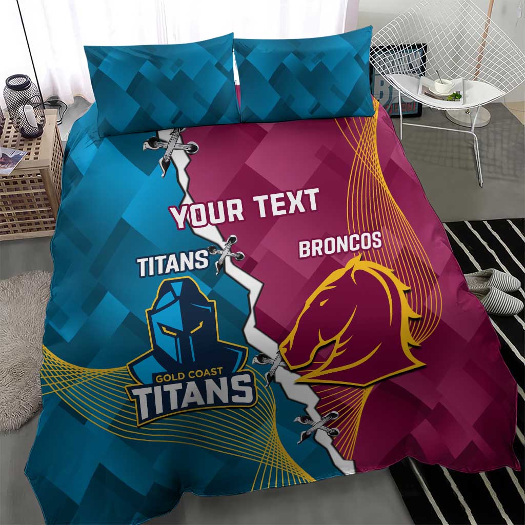Custom Broncos And Titans Rugby 2024 Bedding Set Dynamic Style - Vibe Hoodie Shop