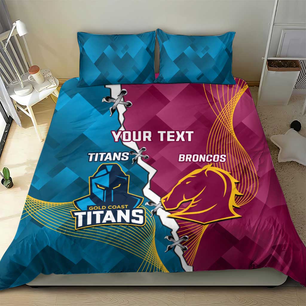 Custom Broncos And Titans Rugby 2024 Bedding Set Dynamic Style - Vibe Hoodie Shop