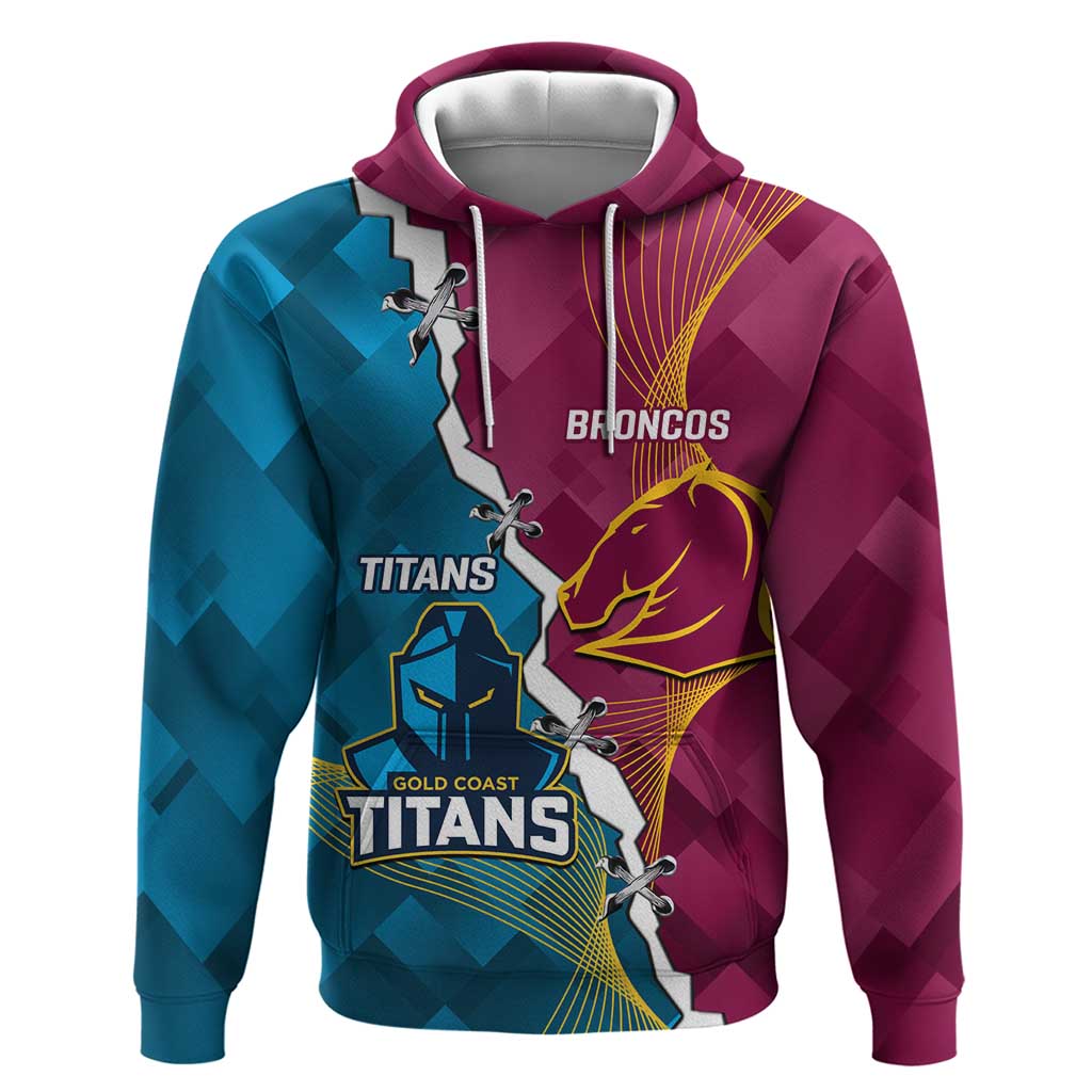 Custom Broncos And Titans Rugby 2024 Hoodie Dynamic Style - Vibe Hoodie Shop