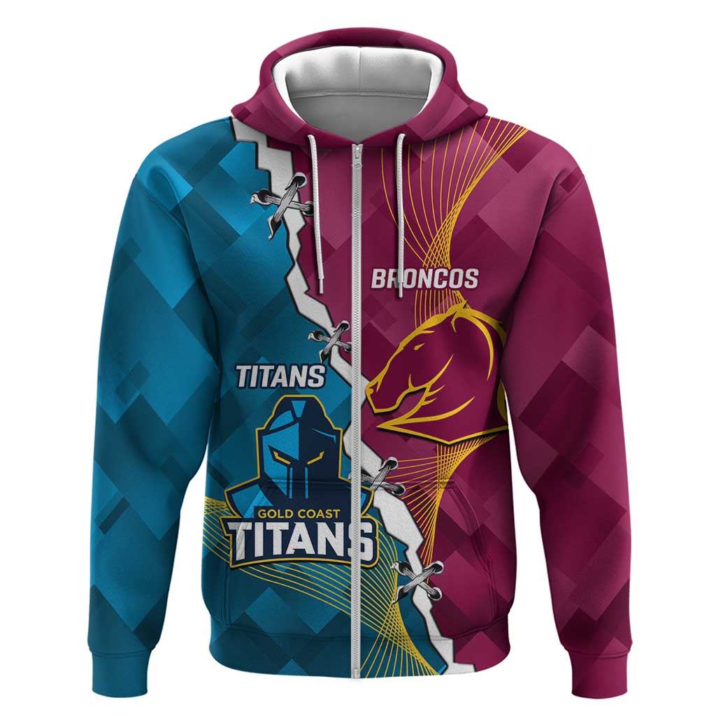 Custom Broncos And Titans Rugby 2024 Hoodie Dynamic Style - Vibe Hoodie Shop