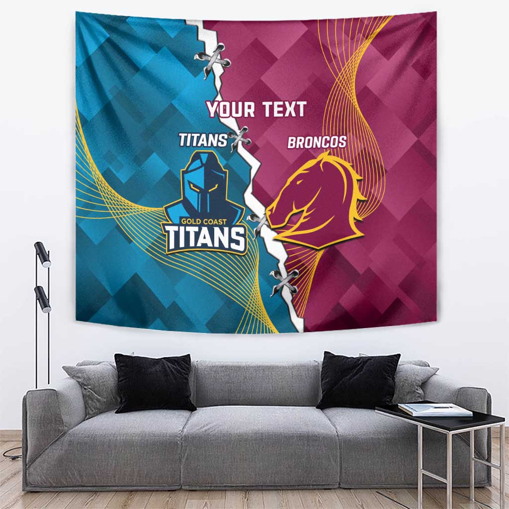 Custom Broncos And Titans Rugby 2024 Tapestry Dynamic Style - Vibe Hoodie Shop