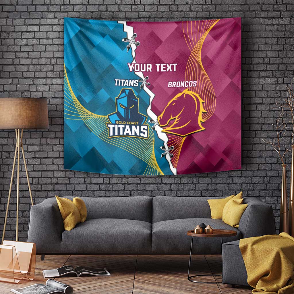 Custom Broncos And Titans Rugby 2024 Tapestry Dynamic Style - Vibe Hoodie Shop