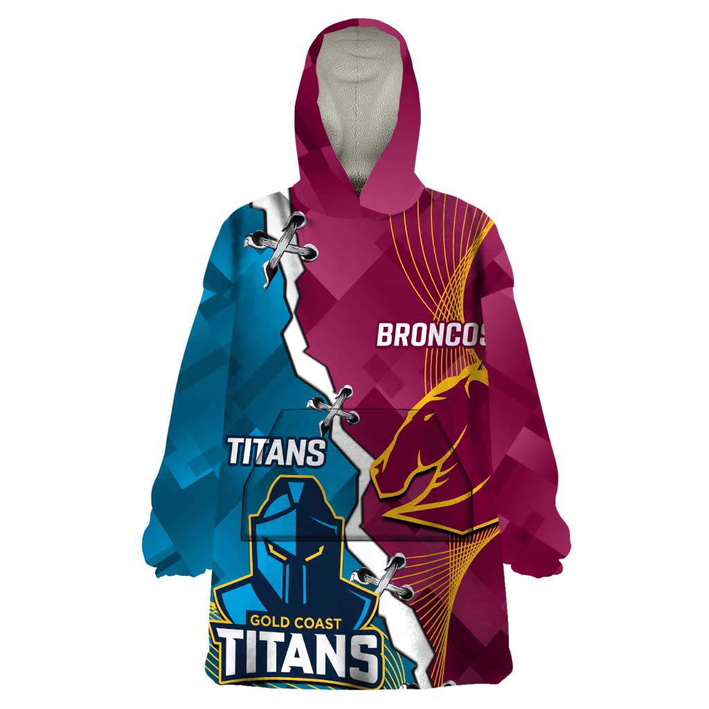 Custom Broncos And Titans Rugby 2024 Wearable Blanket Hoodie Dynamic Style - Vibe Hoodie Shop