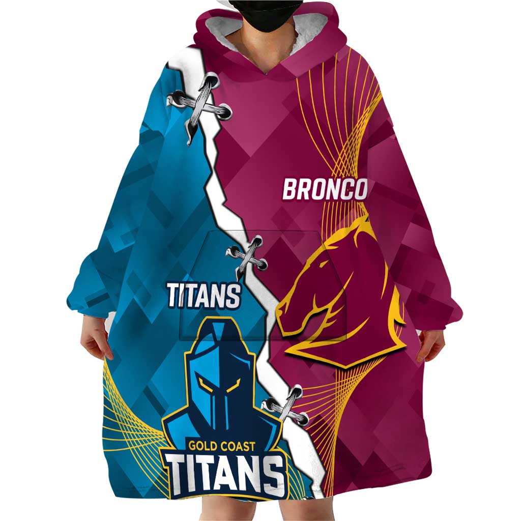 Custom Broncos And Titans Rugby 2024 Wearable Blanket Hoodie Dynamic Style - Vibe Hoodie Shop