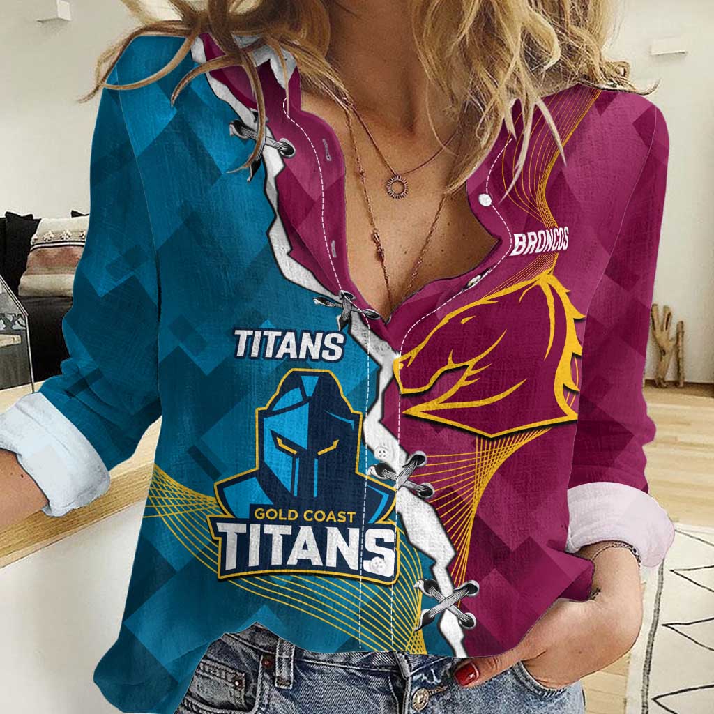 Custom Broncos And Titans Rugby 2024 Women Casual Shirt Dynamic Style - Vibe Hoodie Shop