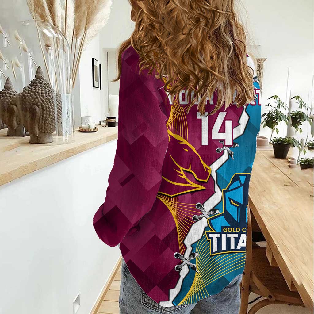 Custom Broncos And Titans Rugby 2024 Women Casual Shirt Dynamic Style - Vibe Hoodie Shop