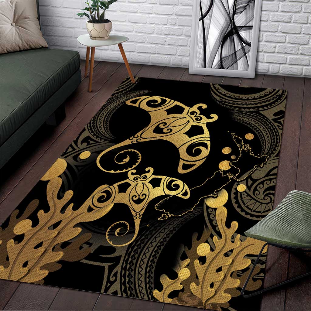 Black And Gold Aotearoa Whai Area Rug NZ Stingrays Maori Curves Style - Vibe Hoodie Shop