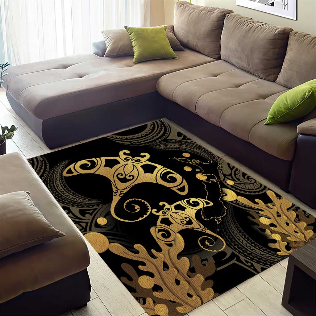 Black And Gold Aotearoa Whai Area Rug NZ Stingrays Maori Curves Style - Vibe Hoodie Shop