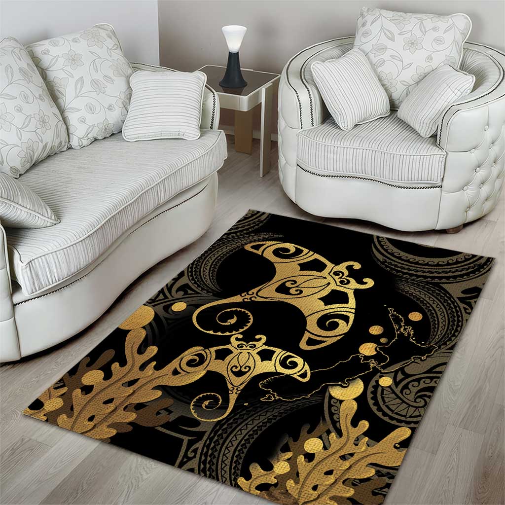 Black And Gold Aotearoa Whai Area Rug NZ Stingrays Maori Curves Style - Vibe Hoodie Shop