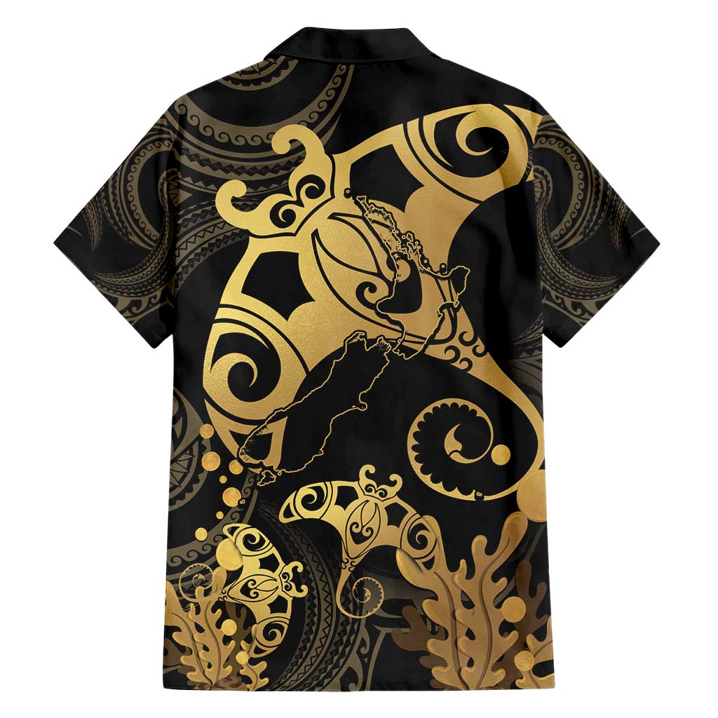 Black And Gold Aotearoa Whai Hawaiian Shirt NZ Stingrays Maori Curves Style - Vibe Hoodie Shop