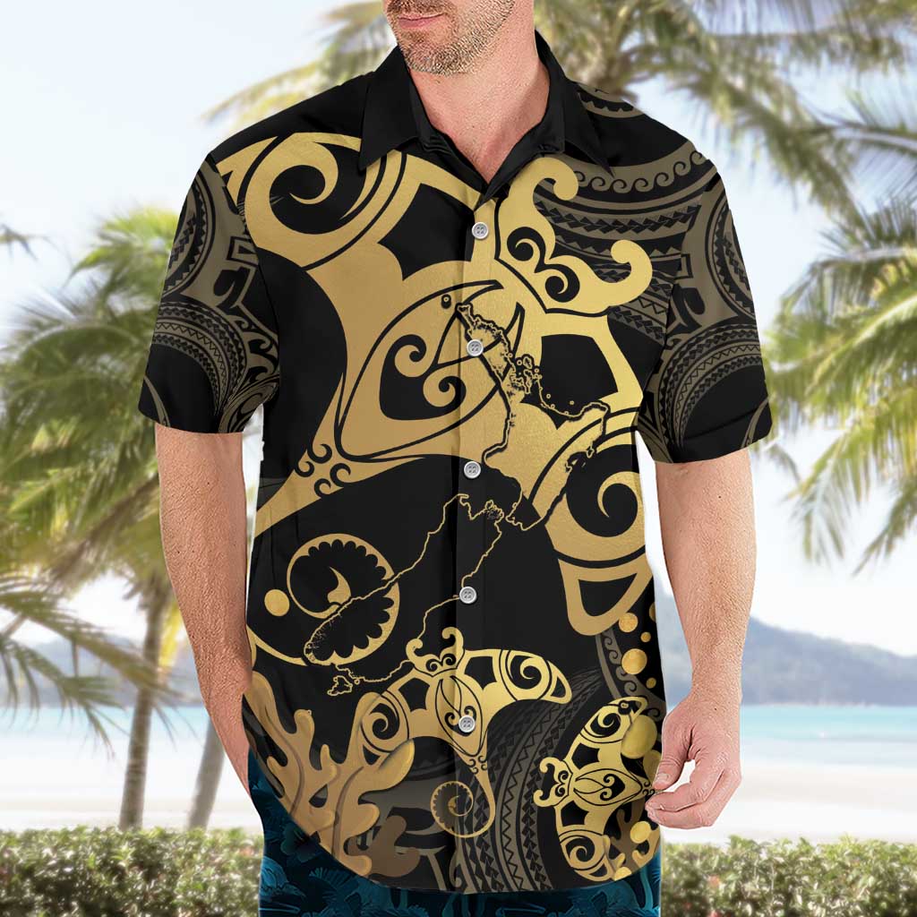 Black And Gold Aotearoa Whai Hawaiian Shirt NZ Stingrays Maori Curves Style - Vibe Hoodie Shop