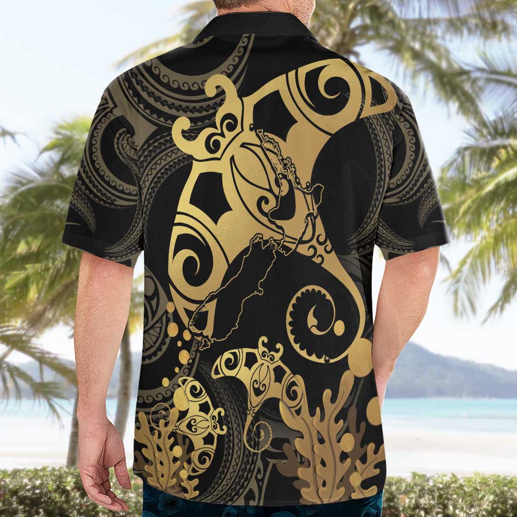 Black And Gold Aotearoa Whai Hawaiian Shirt NZ Stingrays Maori Curves Style - Vibe Hoodie Shop