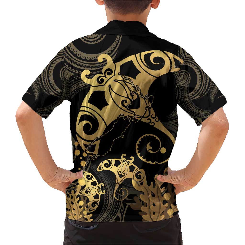 Black And Gold Aotearoa Whai Hawaiian Shirt NZ Stingrays Maori Curves Style - Vibe Hoodie Shop