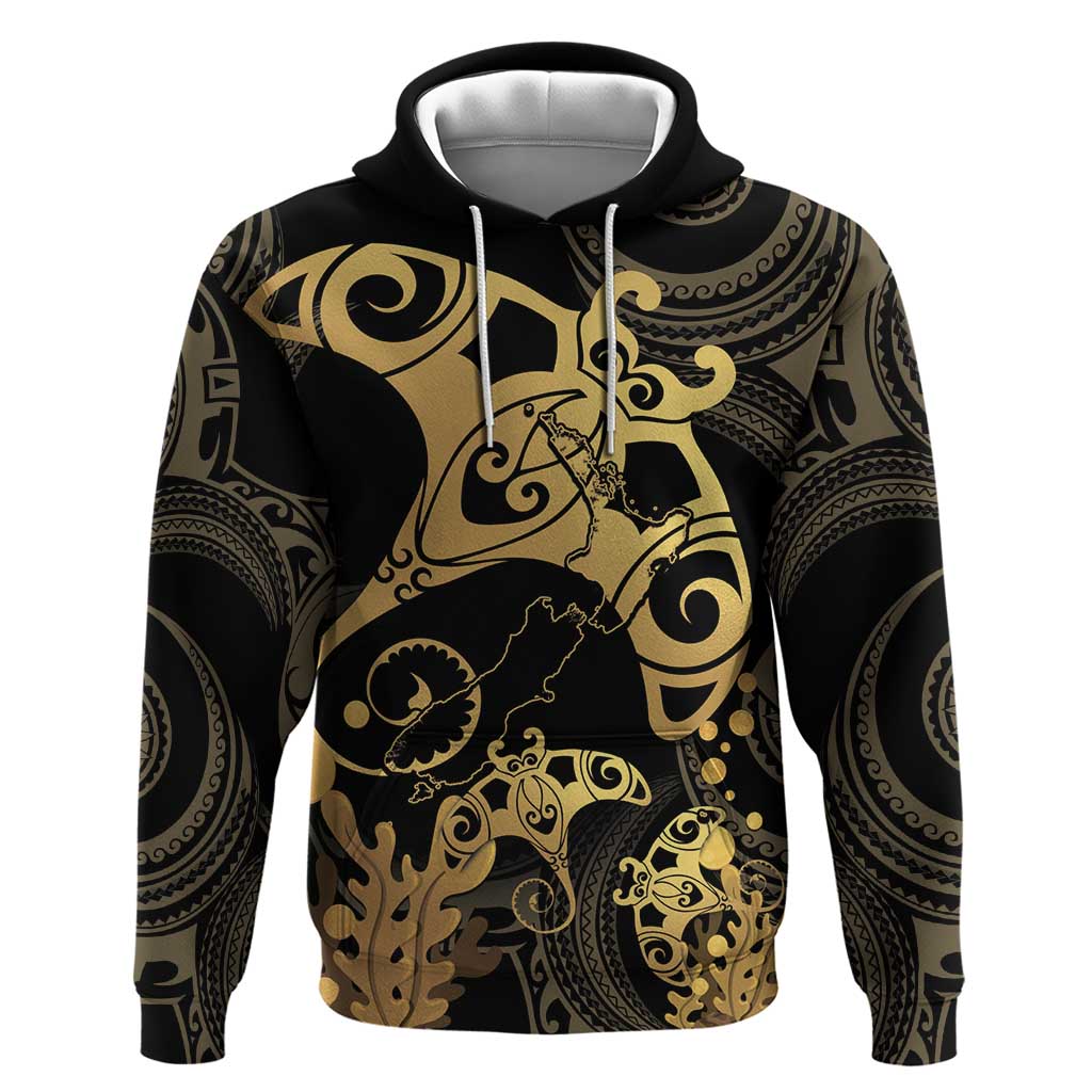 Black And Gold Aotearoa Whai Hoodie NZ Stingrays Maori Curves Style - Vibe Hoodie Shop