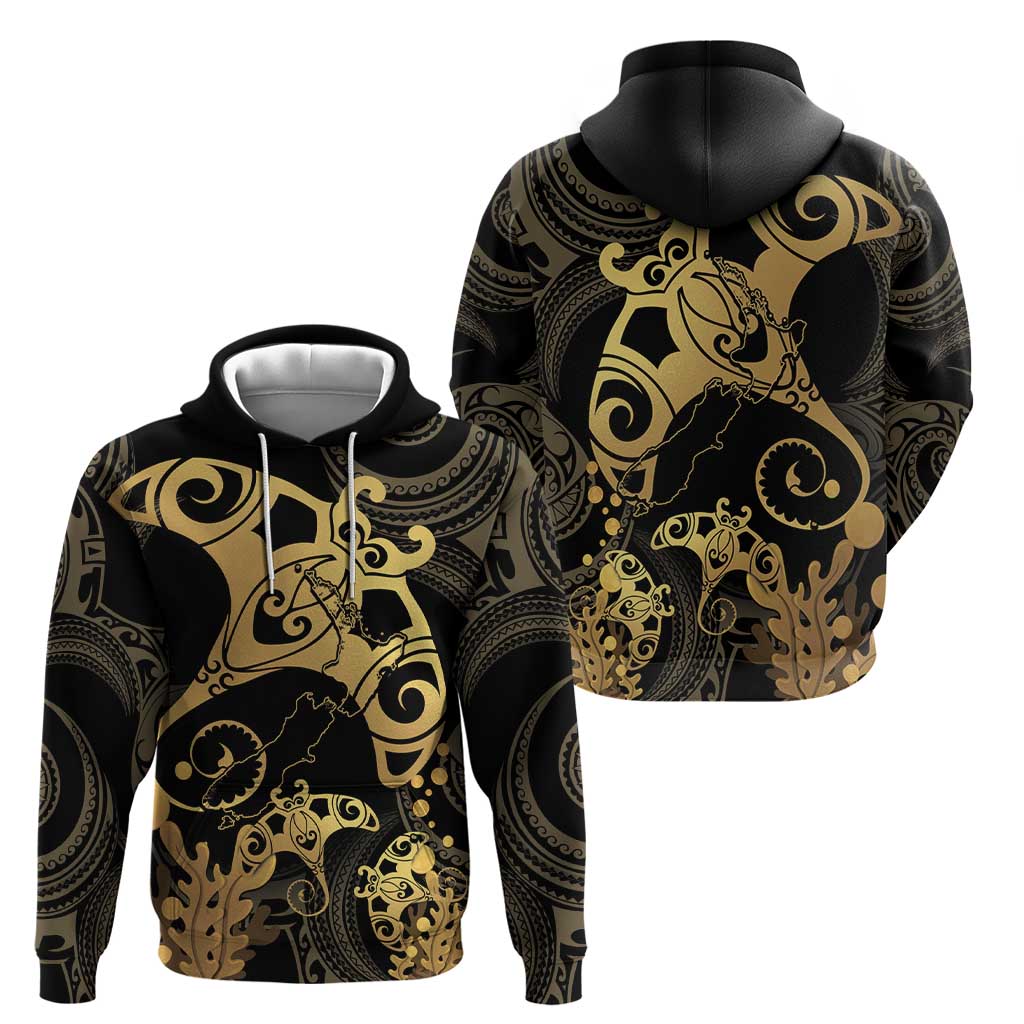 Black And Gold Aotearoa Whai Hoodie NZ Stingrays Maori Curves Style - Vibe Hoodie Shop