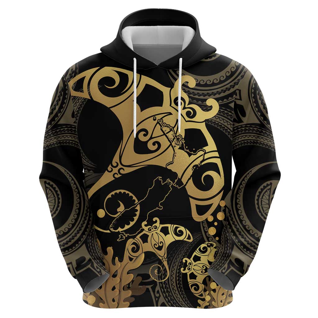 Black And Gold Aotearoa Whai Hoodie NZ Stingrays Maori Curves Style - Vibe Hoodie Shop