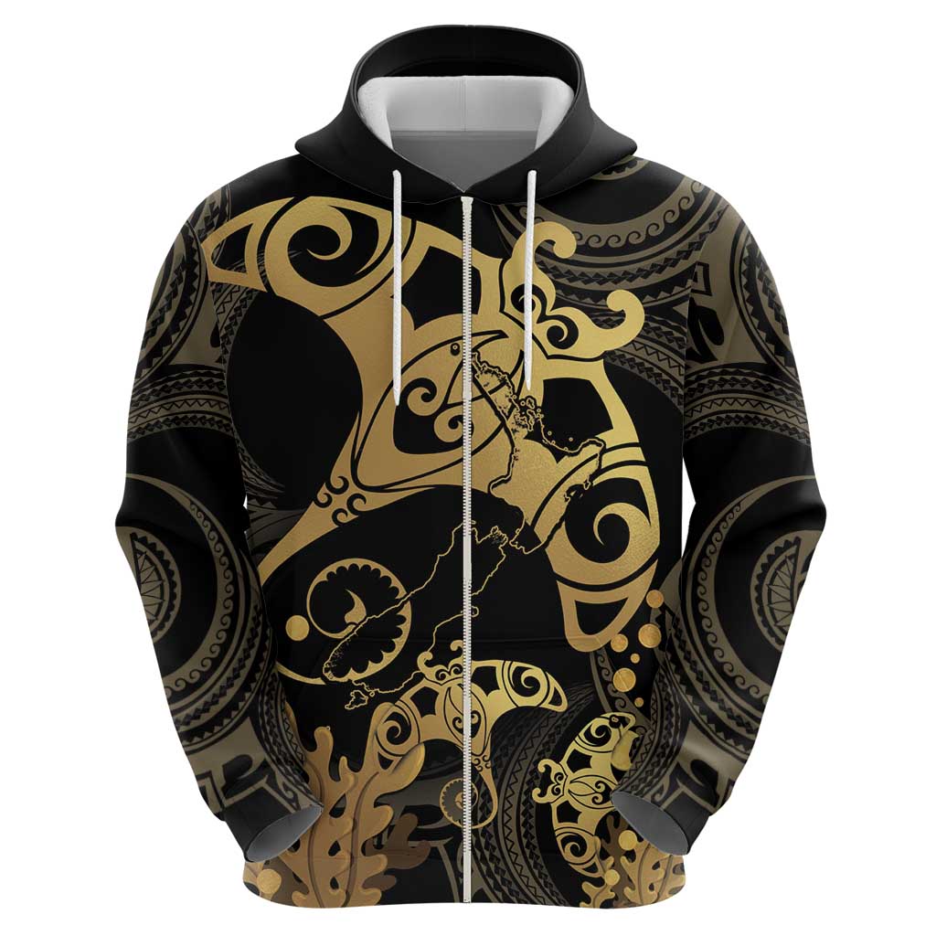 Black And Gold Aotearoa Whai Hoodie NZ Stingrays Maori Curves Style - Vibe Hoodie Shop