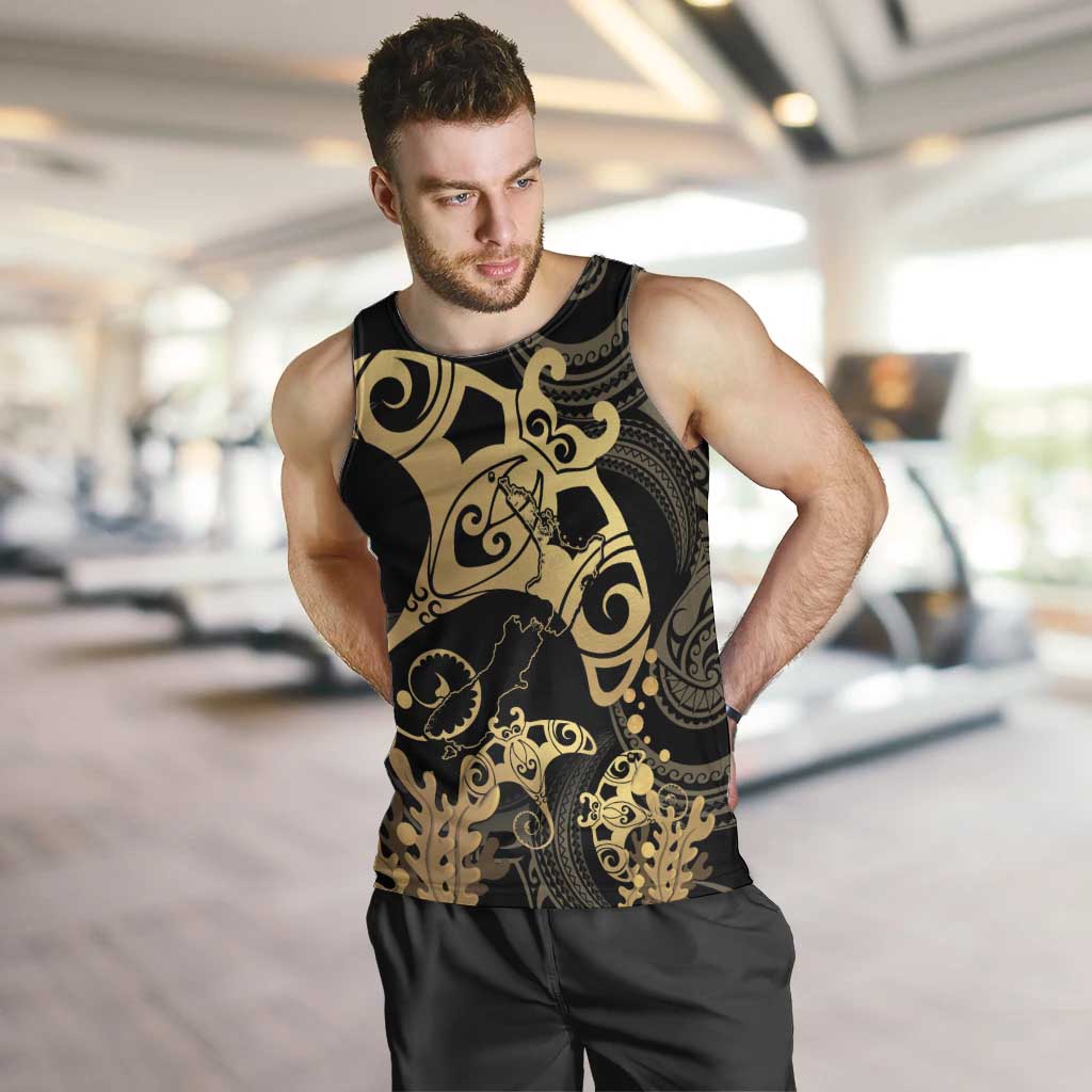 Black And Gold Aotearoa Whai Men Tank Top NZ Stingrays Maori Curves Style - Vibe Hoodie Shop