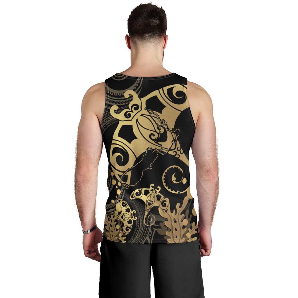 Black And Gold Aotearoa Whai Men Tank Top NZ Stingrays Maori Curves Style - Vibe Hoodie Shop