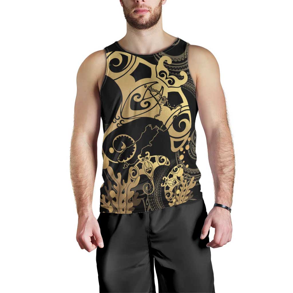 Black And Gold Aotearoa Whai Men Tank Top NZ Stingrays Maori Curves Style - Vibe Hoodie Shop