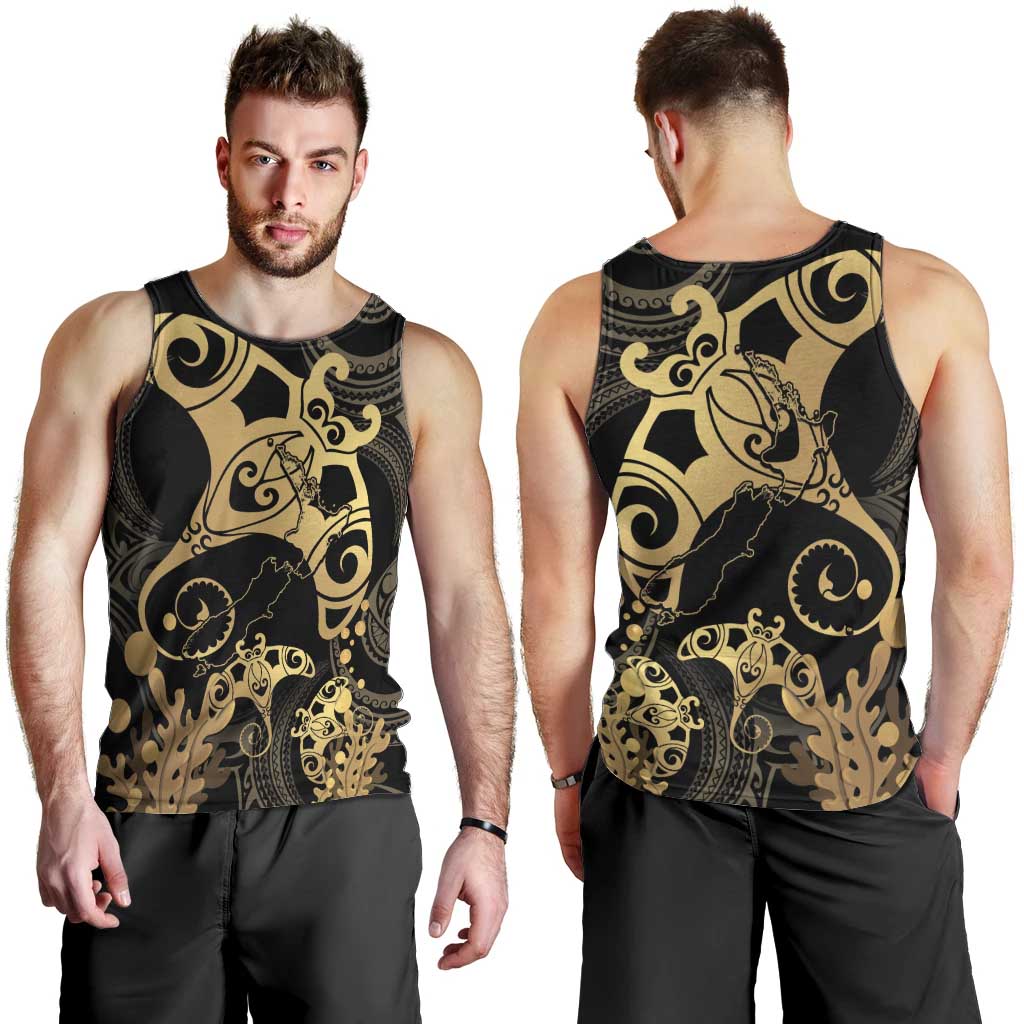Black And Gold Aotearoa Whai Men Tank Top NZ Stingrays Maori Curves Style - Vibe Hoodie Shop