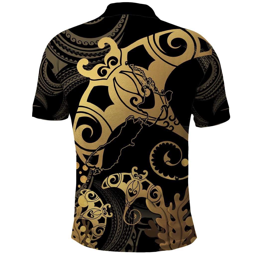 Black And Gold Aotearoa Whai Polo Shirt NZ Stingrays Maori Curves Style - Vibe Hoodie Shop