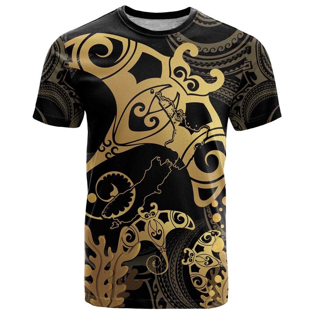 Black And Gold Aotearoa Whai T Shirt NZ Stingrays Maori Curves Style - Vibe Hoodie Shop