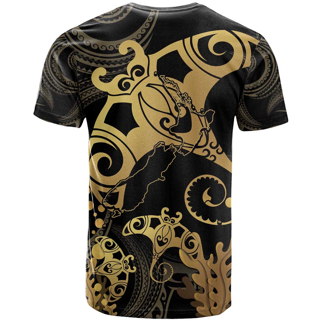 Black And Gold Aotearoa Whai T Shirt NZ Stingrays Maori Curves Style - Vibe Hoodie Shop