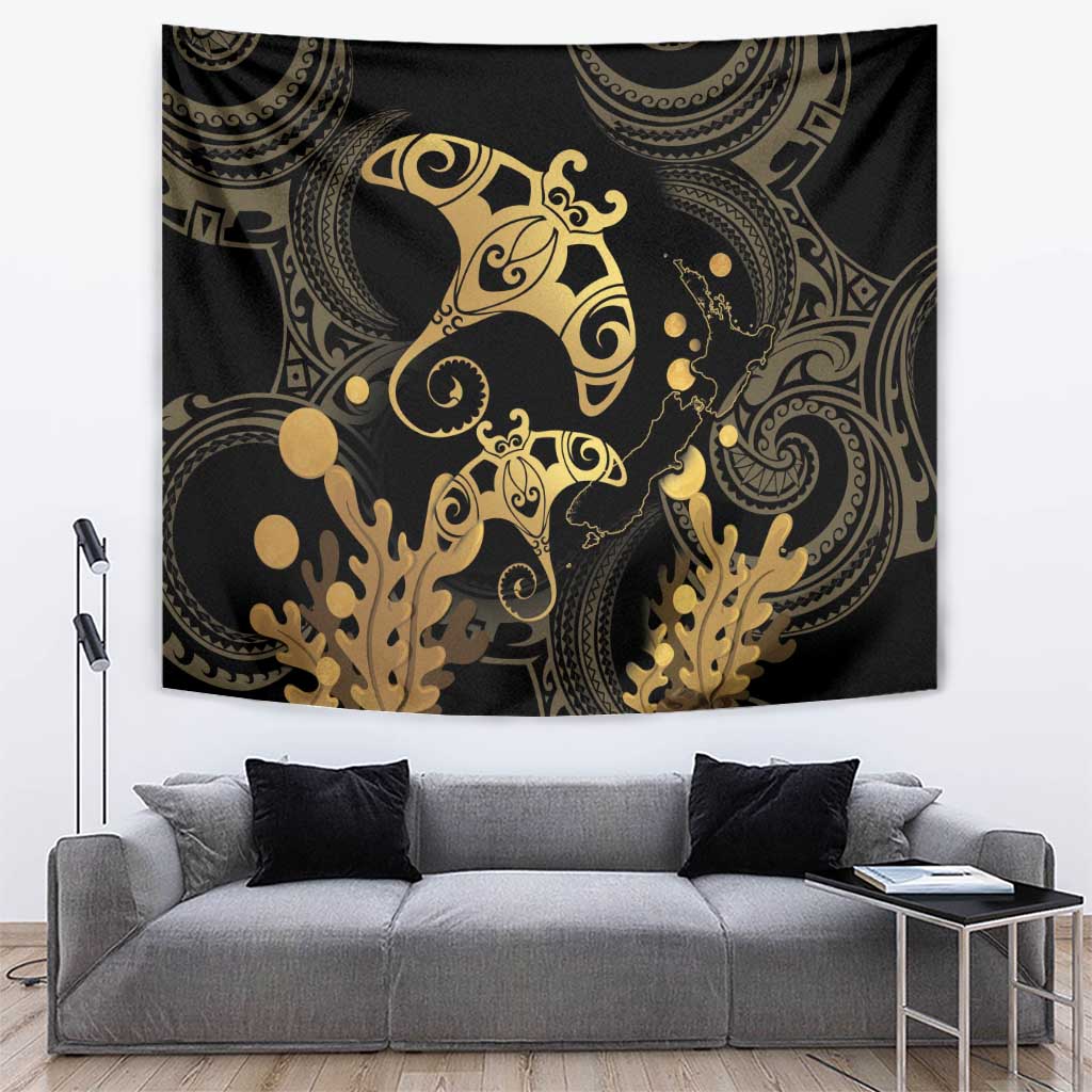 Black And Gold Aotearoa Whai Tapestry NZ Stingrays Maori Curves Style - Vibe Hoodie Shop