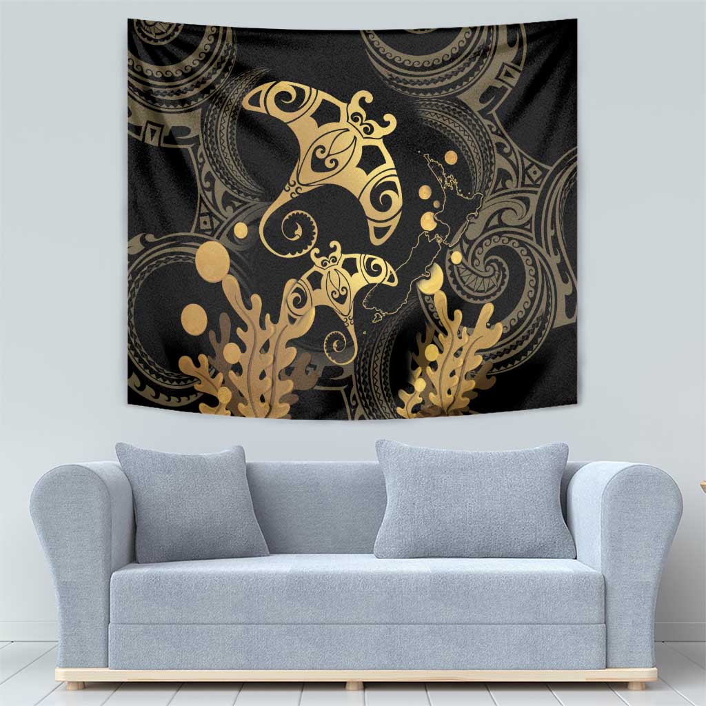 Black And Gold Aotearoa Whai Tapestry NZ Stingrays Maori Curves Style - Vibe Hoodie Shop