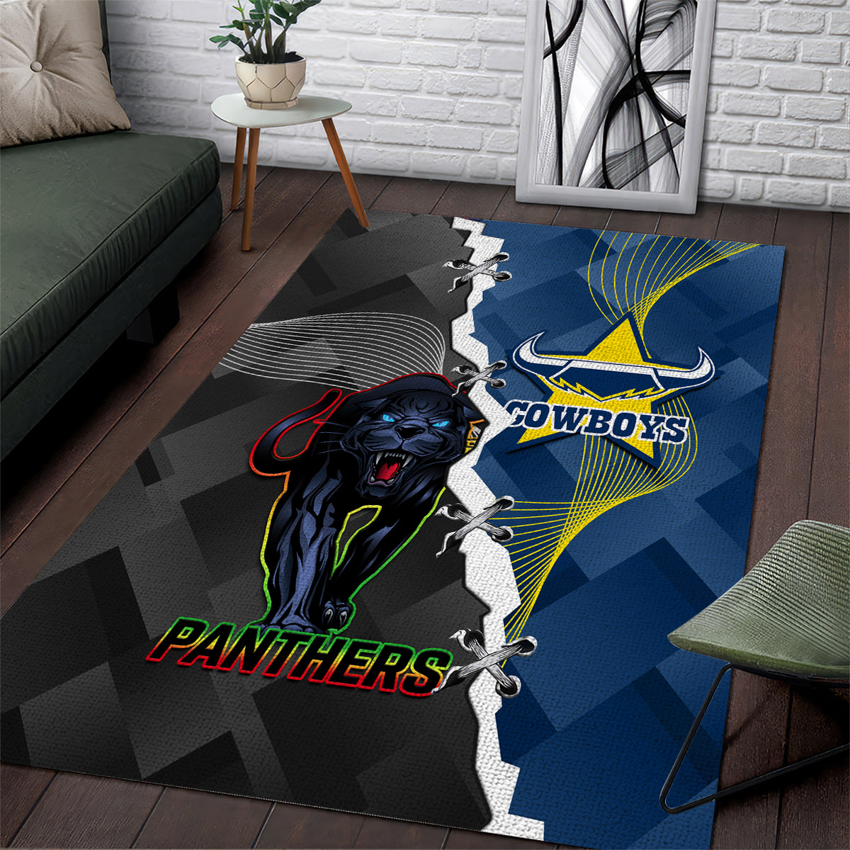 Panthers And Cowboys Rugby Area Rug Sporty Version - Vibe Hoodie Shop