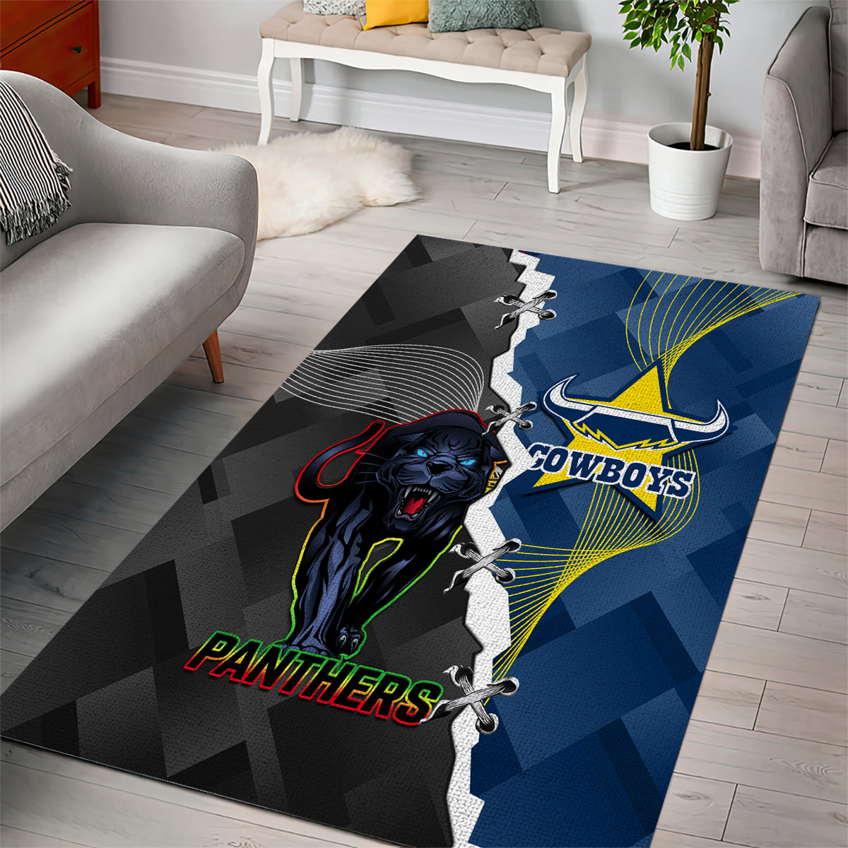 Panthers And Cowboys Rugby Area Rug Sporty Version - Vibe Hoodie Shop