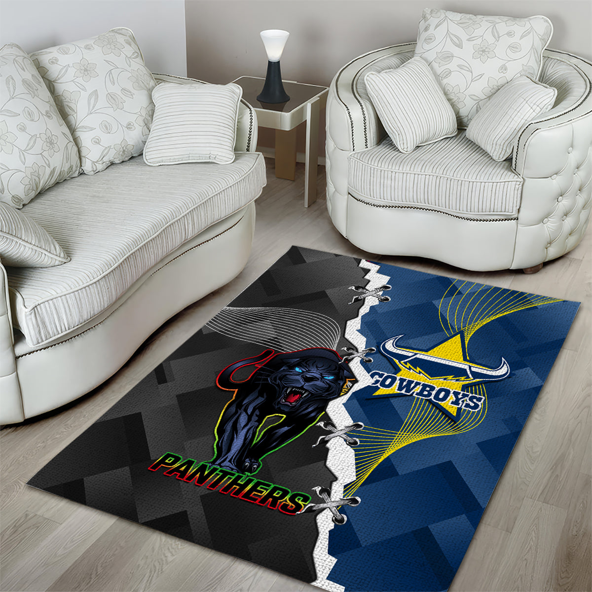 Panthers And Cowboys Rugby Area Rug Sporty Version - Vibe Hoodie Shop