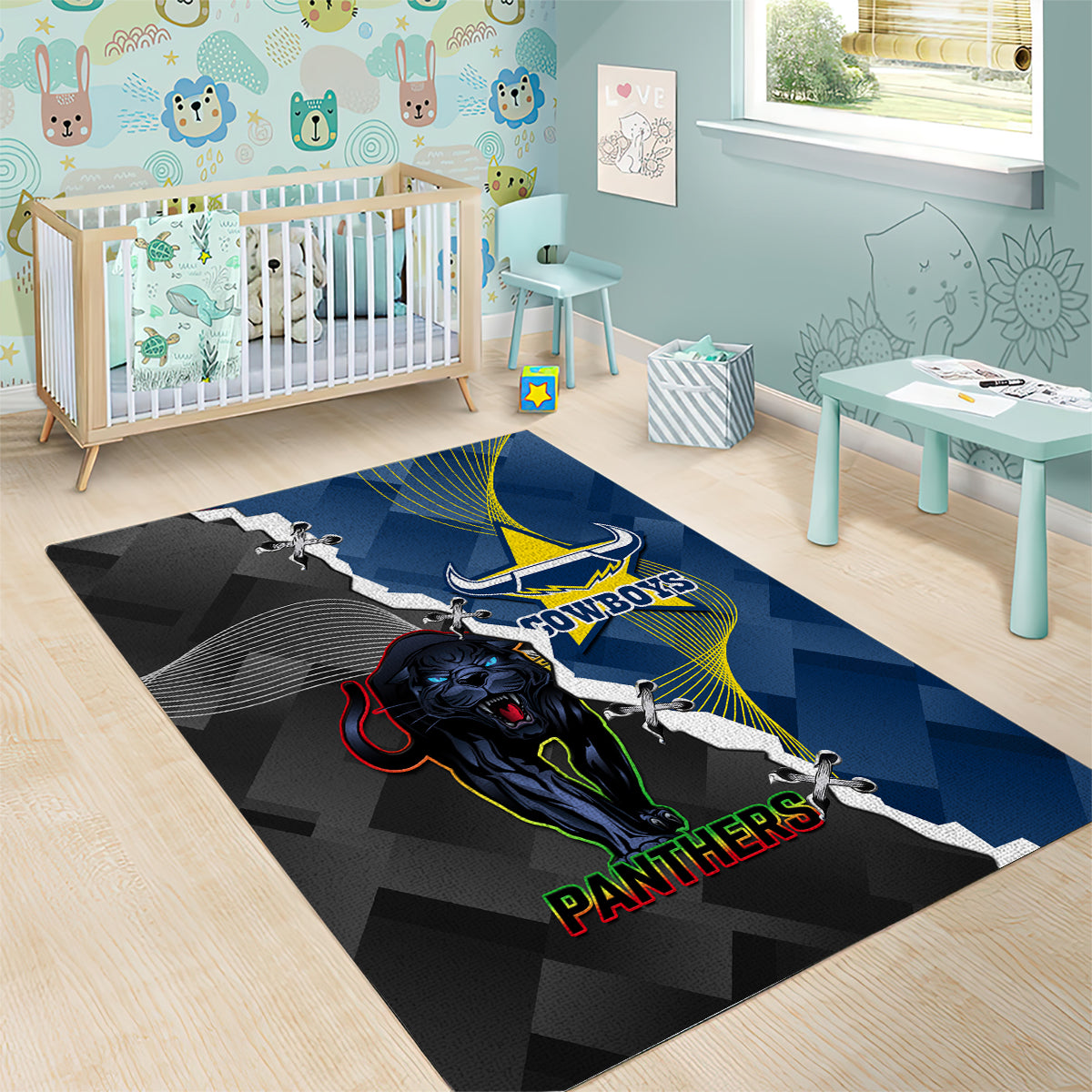 Panthers And Cowboys Rugby Area Rug Sporty Version - Vibe Hoodie Shop