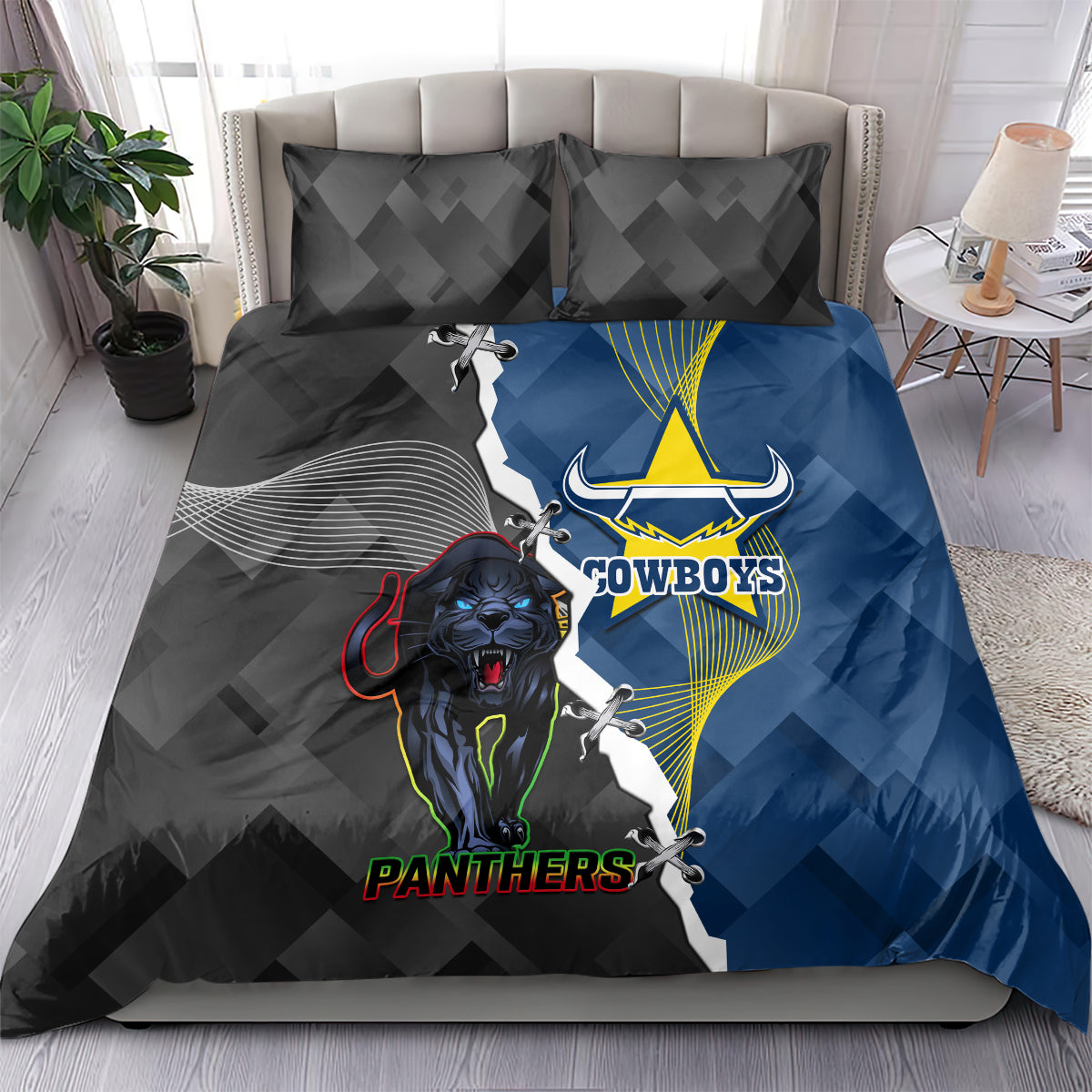 Panthers And Cowboys Rugby Bedding Set Sporty Version - Vibe Hoodie Shop