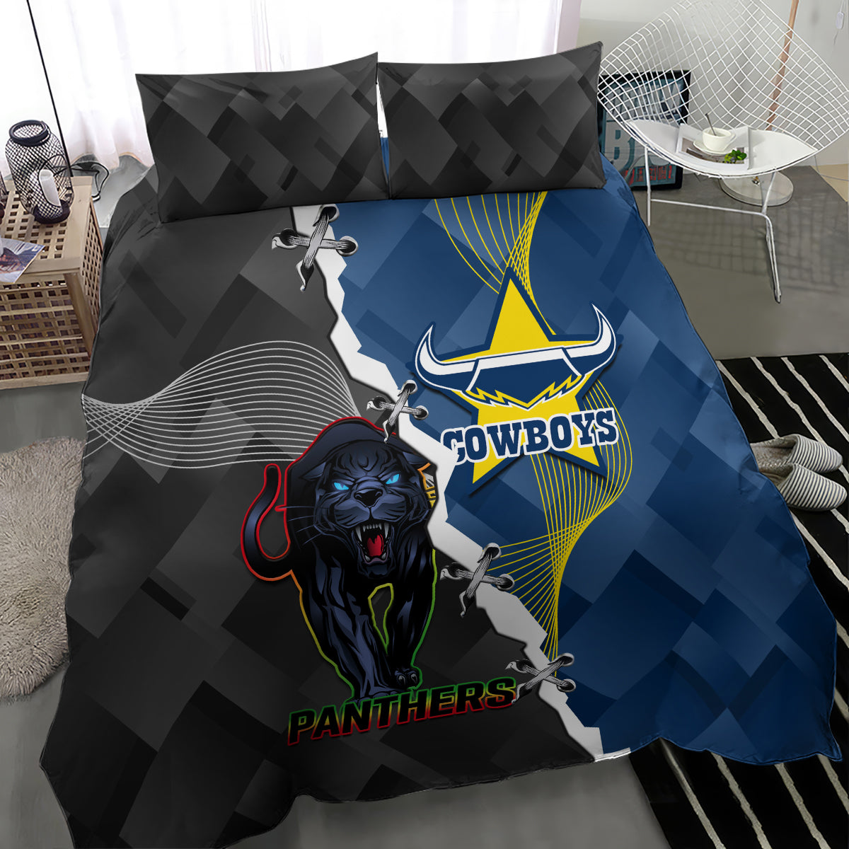 Panthers And Cowboys Rugby Bedding Set Sporty Version - Vibe Hoodie Shop