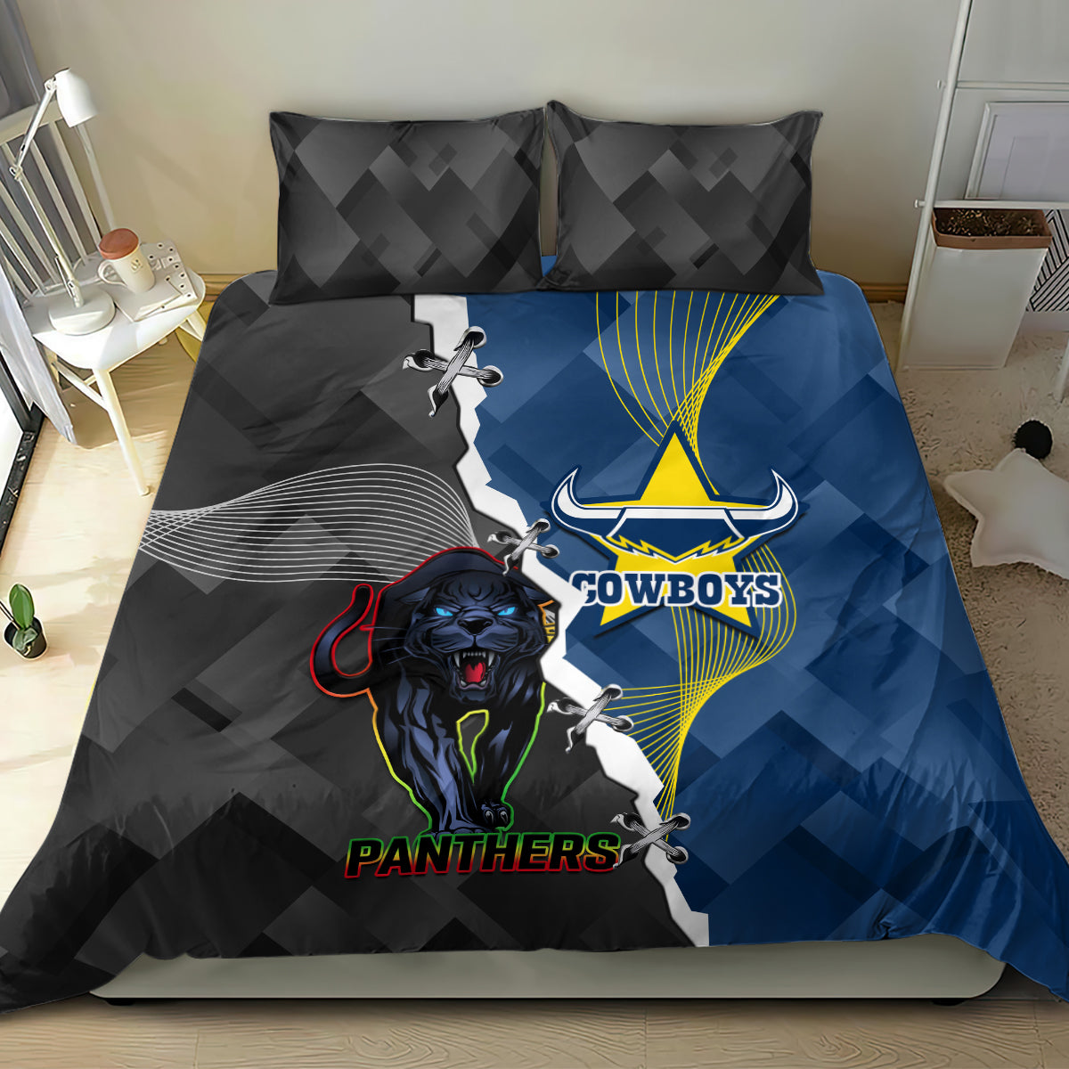 Panthers And Cowboys Rugby Bedding Set Sporty Version - Vibe Hoodie Shop