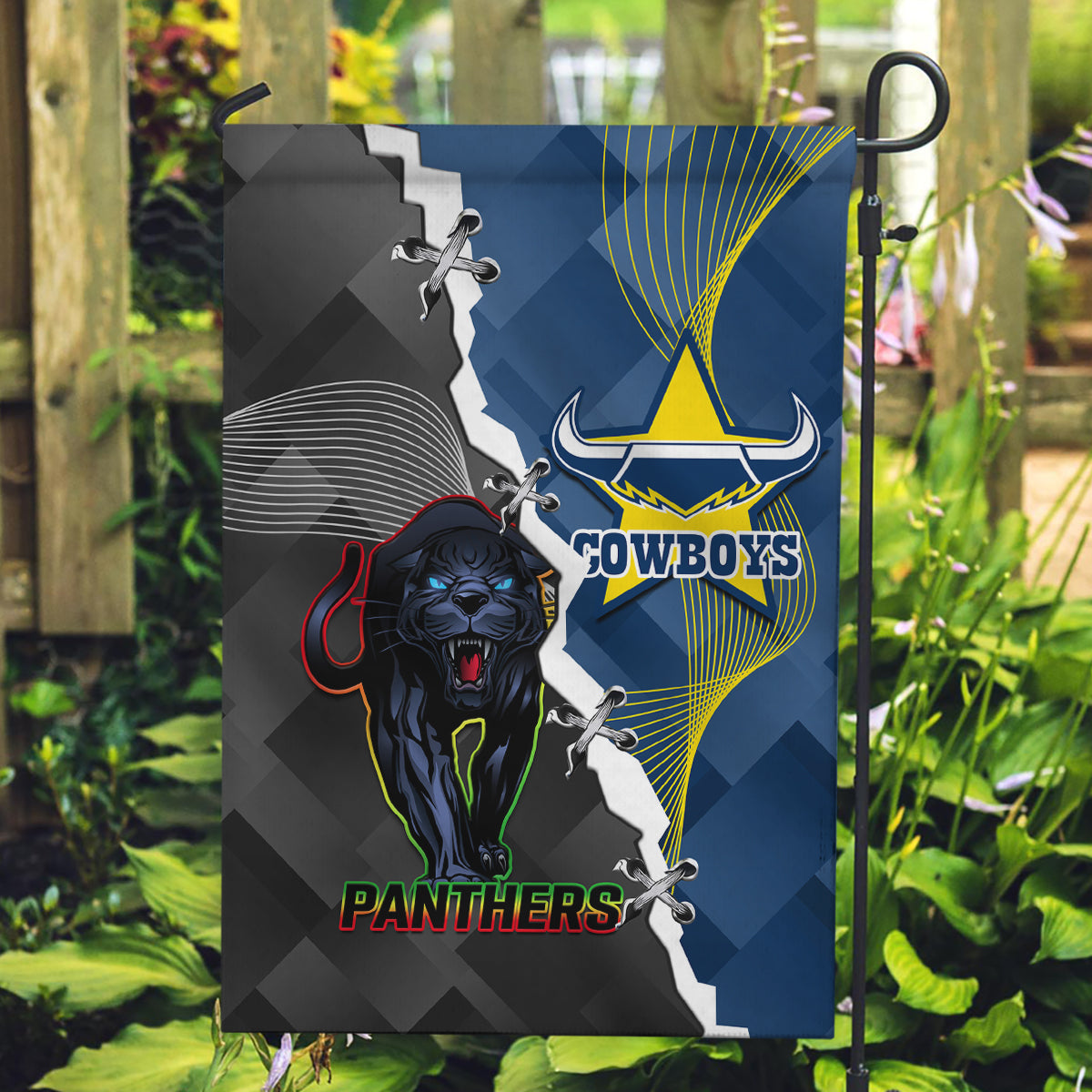 Panthers And Cowboys Rugby Garden Flag Sporty Version - Vibe Hoodie Shop