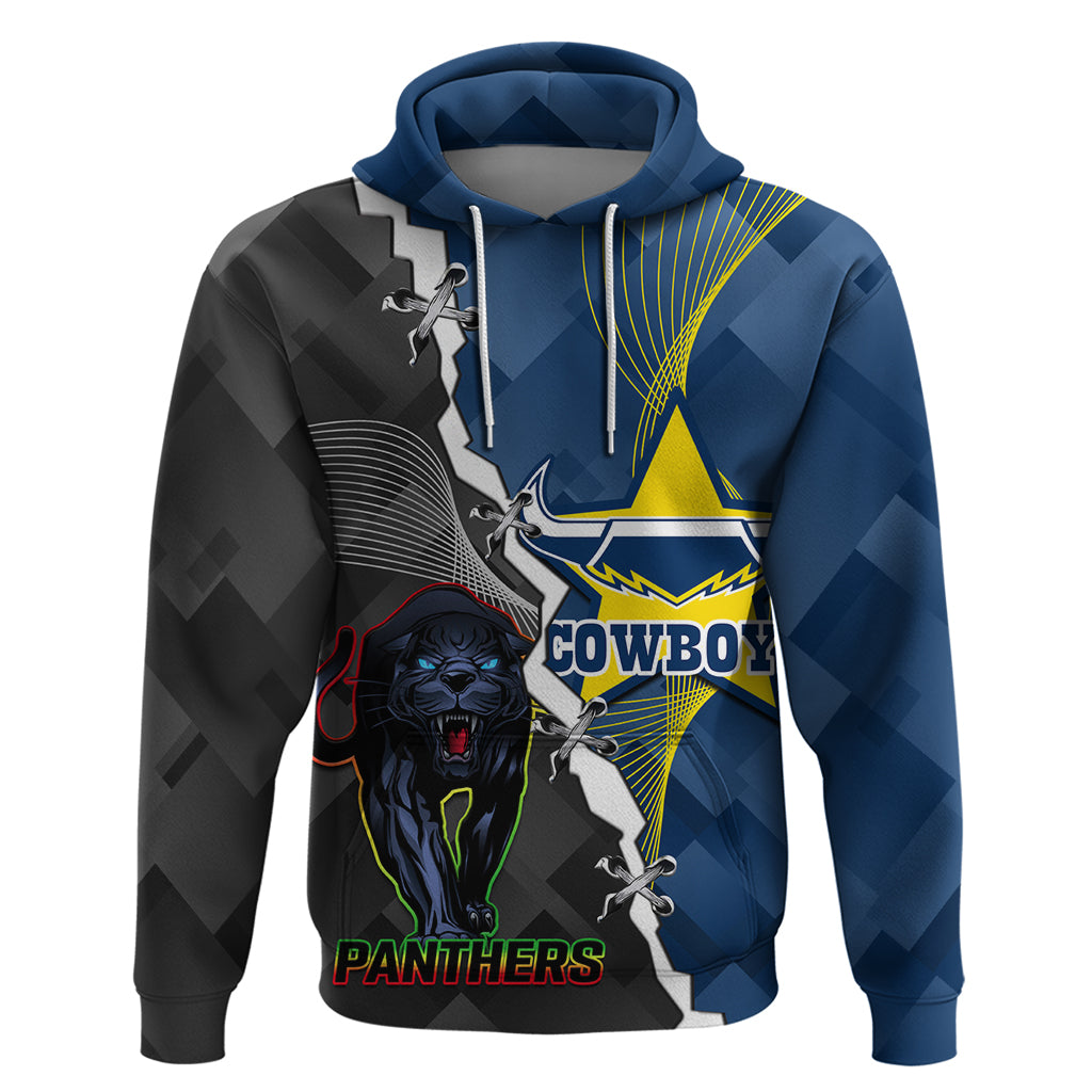 Personalised Panthers And Cowboys Rugby Hoodie Sporty Version - Vibe Hoodie Shop
